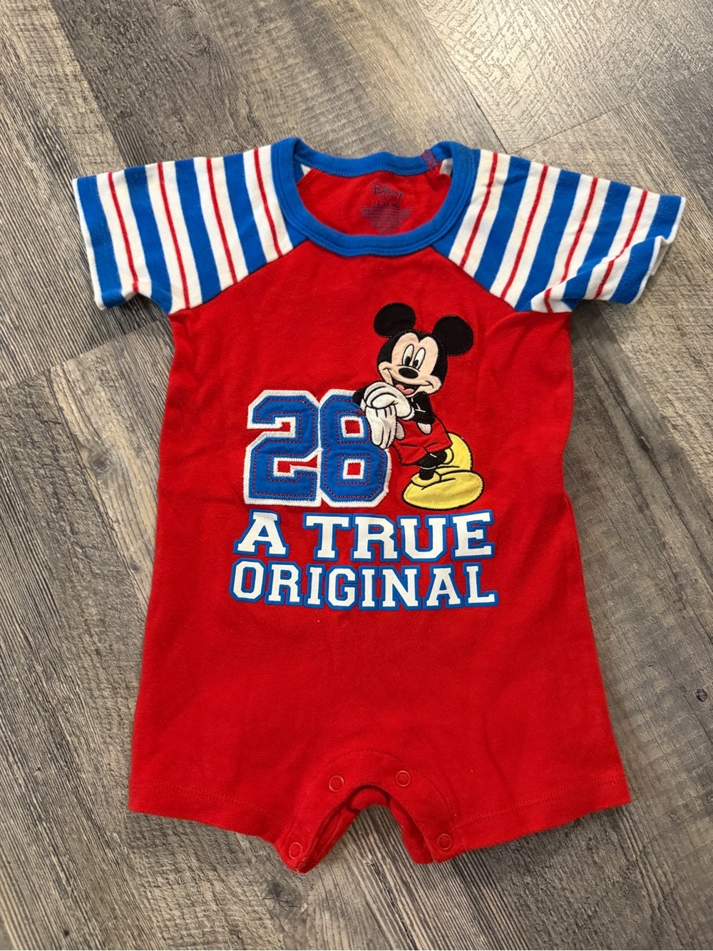 Disney Store Mickey Mouse “28 A True Original” Romper 18-24M Organic Cotton